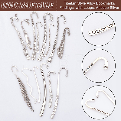 Unicraftale 14Pcs 14 Styles Tibetan Style Alloy Bookmarks Findings AJEW-UN0001-69-1