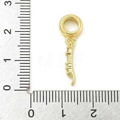 Rack Plating Brass Pave Clear Cubic Zirconia Fork European Dangle Charms KK-Z067-33G-1