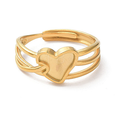 Ion Plating(IP) 304 Stainless Steel Hollow Heart Adjustable Rings RJEW-D006-22G-1