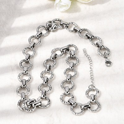 13MM 304 Stainless Steel Textured Round Ring Link Chain Necklaces NJEW-P349-01A-P-1