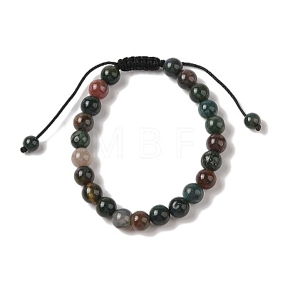 8mm Round Natural Indian Agate  Braided Bead Bracelets BJEW-C067-01B-27-1