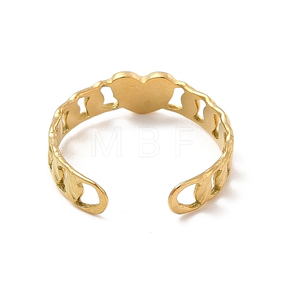 Ion Plating(IP) 304 Stainless Steel Heart Open Cuff Ring for Women RJEW-E066-02G-1