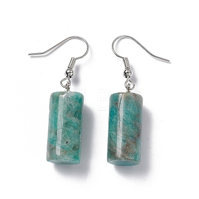 Natural Amazonite Cylindrical Dangle Earrings EJEW-D188-01P-09-1