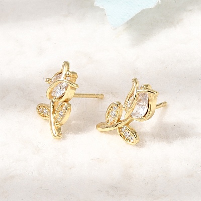 Brass Micro Pave Cubic Zirconia Stud Earrings KK-CBA8324-19G-01-1