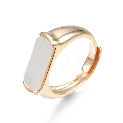 Natural Shell Rectangle Adjustable Ring RJEW-T001-97G-1