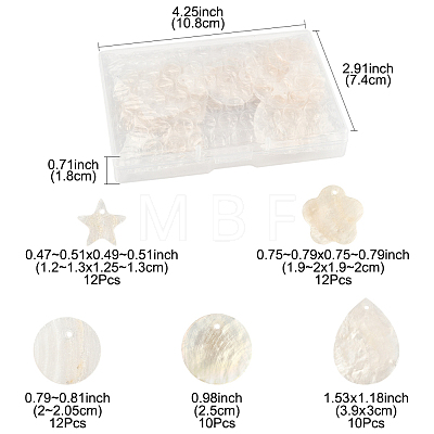 56Pcs 5 Styles Natural Capiz Shell Pendants SHEL-FS0001-08-1