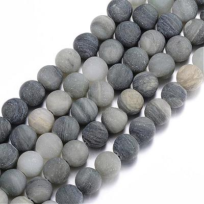 Frosted Round Natural Green Rutilated Quartz Beads Strands G-E309-10mm-01-1