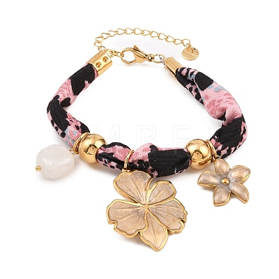 Flower 304 Stainless Steel & Natural Quartz Crystal Charm Bracelets BJEW-P375-01G-1