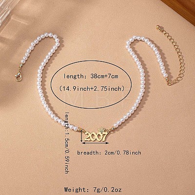Alloy Crown Birth Year Pendant Imitation Pearl Round White Beaded Necklaces for Women FS-WG173C9-04-1