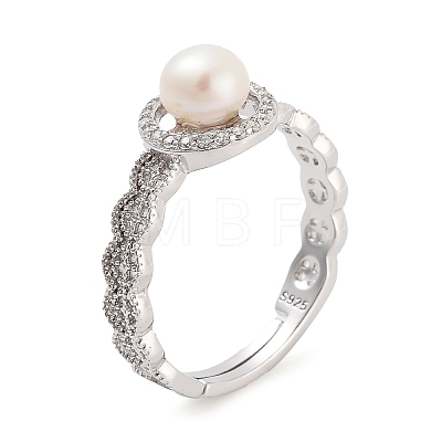Round Natural Pearl & Cubic Zirconia Finger Rings STER-Z009-09P-1
