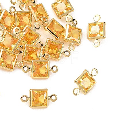 SHEGRACE Brass Pave Cubic Zirconia Square Connector Charms XGRQ2O088-440D-G-1