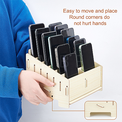 12-Grid Wooden Cell Phone Storage Box CON-WH0094-04B-1