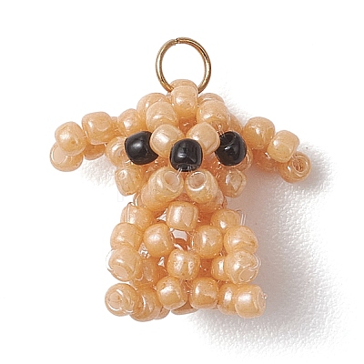 Glass Seed Beaded Dog Pendans PALLOY-MZ01223-01-1