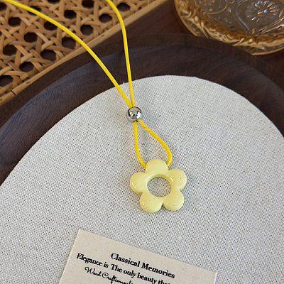 Alloy Flower Pendant Adjustable Waxed Cord Long Necklaces for Women WG0DEE3-05-1