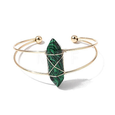 Brass Wire Wrapped Synthetic Malachite Hexagon Point Cuff Bangles for Women BJEW-L719-01G-06-1-1