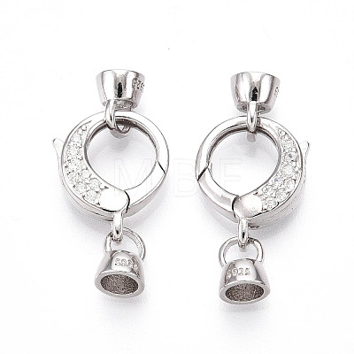 925 Sterling Silver Micro Pave Clear Cubic Zirconia Spring Gate Clasps STER-T008-153P-1
