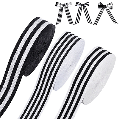 30 Yards 3 Styles Strip Pattern Polyester Ribbons SRIB-PH0001-92-1