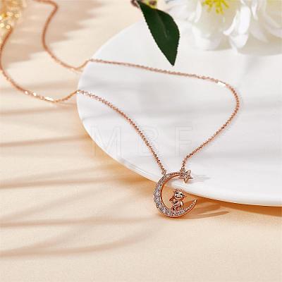 Chinese Zodiac Necklace Sheep Necklace 925 Sterling Silver Rose Gold Lamb on the Moon Pendant Charm Necklace Zircon Moon and Star Necklace Cute Animal Jewelry Gifts for Wome JN1090H-1