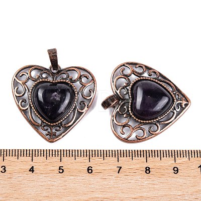 Natural Amethyst Peach Love Heart Pendants G-G158-01-08-1