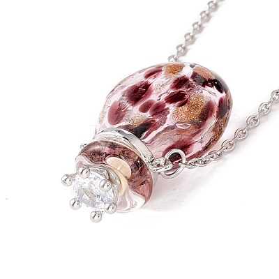 Glass Perfume Vial with Crown Pendant Necklace NJEW-H218-01E-1