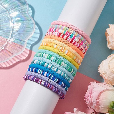 16Pcs 16 Colors Handmade Polymer Clay Beaded Stretch Bracelets Sets BJEW-JB10764-1