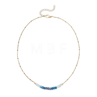 Dyed Natural Malaysia Jade Faceted Rondelle Beaded 304 Stainless Steel Satellite Chain Necklaces for Women NJEW-JN05783-03-1