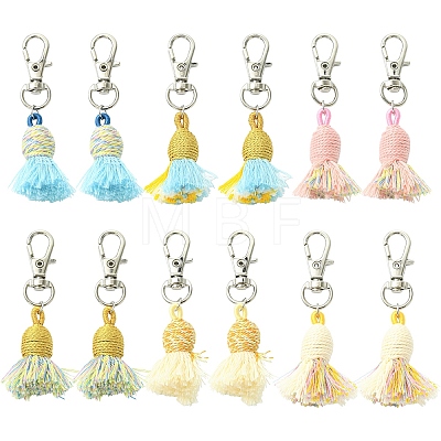 12Pcs 6 Colors Cotton with Polyester Tassel Pendant Decorations HJEW-YW00336-1