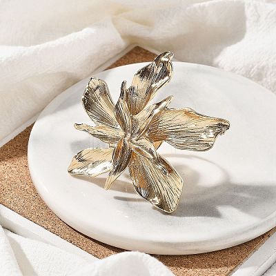 Flower Alloy Adjustable Rings for Women RJEW-B108-01KCG-1