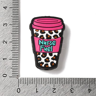 Cup with Leopard Print Pattern Silicone Focal Beads SIL-G011-02A-1