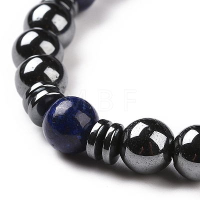 4Pcs Synthetic Hematite & Natural Black Agate(Dyed) & Lava Rock & Tiger Eye Beads Stretch Bracelets Set for Women Men BJEW-JB08938-1