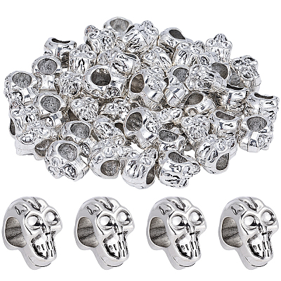 50Pcs Skull Alloy European Beads MPDL-PA0001-02-1