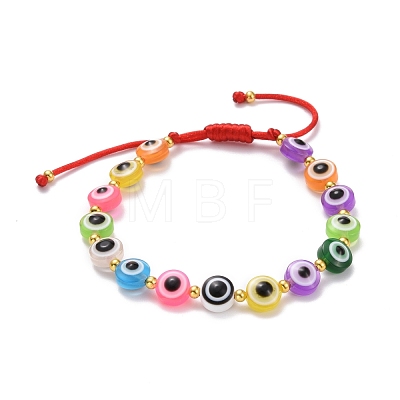 Flat Round with Evil Eye Beaded Bracelet BJEW-JB07102-02-1