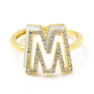 Mixed Color Enamel Initial Letter Adjustable Ring with Clear Cubic Zirconia RJEW-P045-01G-M-1