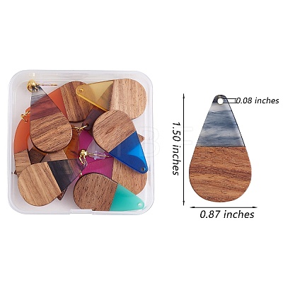 16Pcs 8 Styles Transparent Resin & Walnut Wood Pendants RESI-SZ0001-82-1