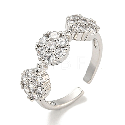 Rack Plating Brass Micro Pave Cubic Zirconia Flower Open Cuff Rings for Women RJEW-F162-04P-1