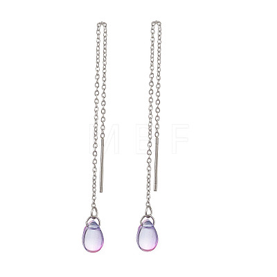 Long Chain with Transparent Glass Beads Dangle Stud Earrings EJEW-JE05242-1