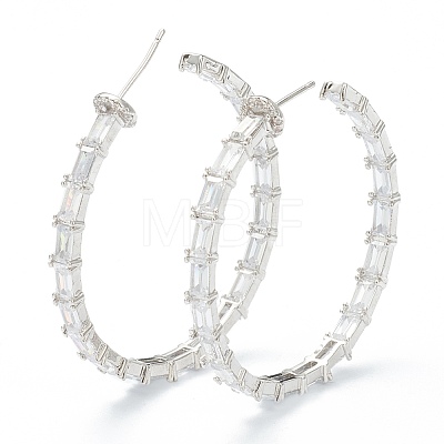 Brass Micro Pave Clear Cubic Zirconia Half Hoop Earrings EJEW-A058-01P-1