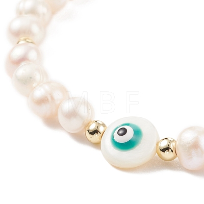 Natural Shell & Pearl Braided Bead Bracelet BJEW-JB08237-1