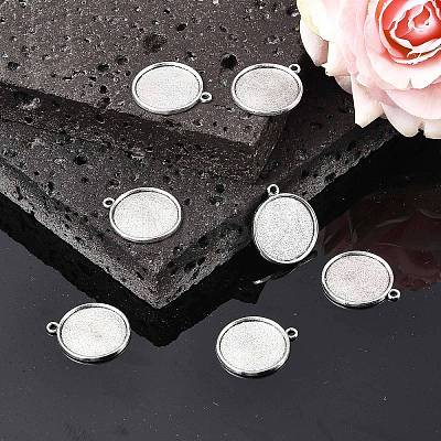 Tibetan Style Antique Silver Alloy Flat Round Pendant Cabochon Settings LS-TIBEP-M022-45AS-1