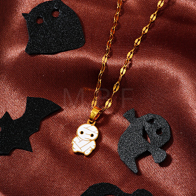 Stainless Steel Enamel Halloween Mummy Pendant Dapped Chain Necklaces EI8911-1