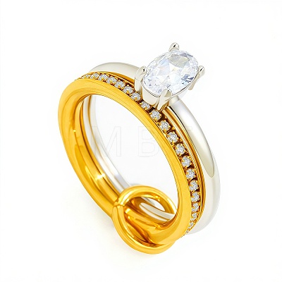 304 Stainless Steel & Clear Cubic Zirconia Finger Rings WG6CB4B-01-1