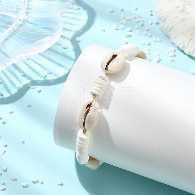 Cowrie Shell & Natural White Shell Beaded Adjsutable Bracelets BJEW-JB13918-1
