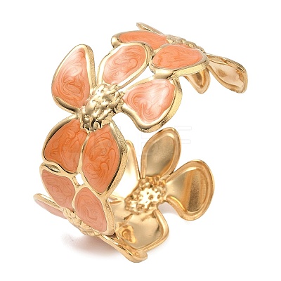 304 Stainless Steel Enamel Cuff Open Bangles for Women BJEW-F542-01G-03-1