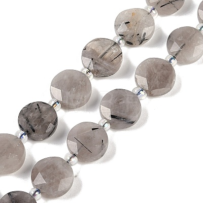 Natural Tourmalinated Quartz Beads Strands G-C116-A62-01-1