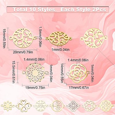 20Pcs 10 Styles 201 Stainless Steel Connector Charms FIND-SC0004-69-1
