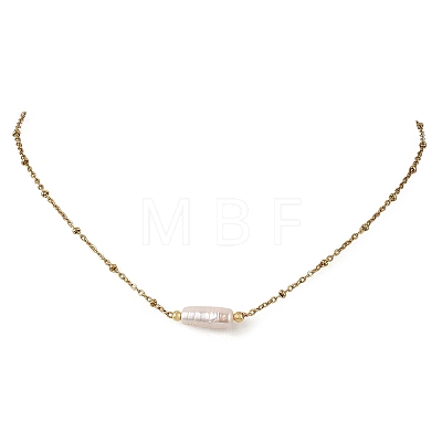Natural Baroque Keshi Pearl Column Pendant 304 Stainless Steel Satellite Chain Necklaces NJEW-JN06338-01-1
