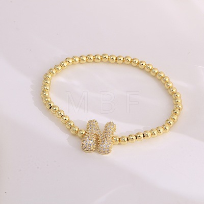 Brass Micro Pave Clear Cubic Zirconia Beaded Stretch Bracelets for Women FS-WGB95F4-11-1