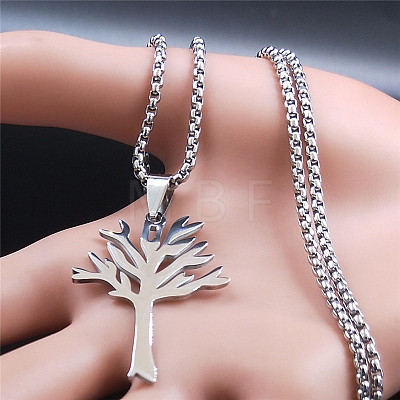 201 Stainless Steel Tree of Life Pendant Box Chain Necklaces FS-WGEEACC-02-1