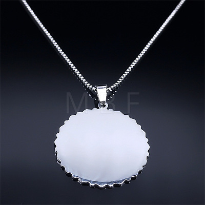 201 Stainless Steel Flower of Life Pendant Box Chain Necklaces for Women FS-WGA65E4-01-1