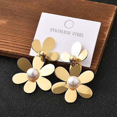 304 Stainless Steel Flower Stud Earrings for Women STAS-Z112-22G-1